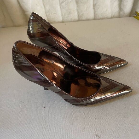 Carlos Santana Casino metallic pewter and bronze stiletto heels pointed toe SZ9M - Picture 2 of 9